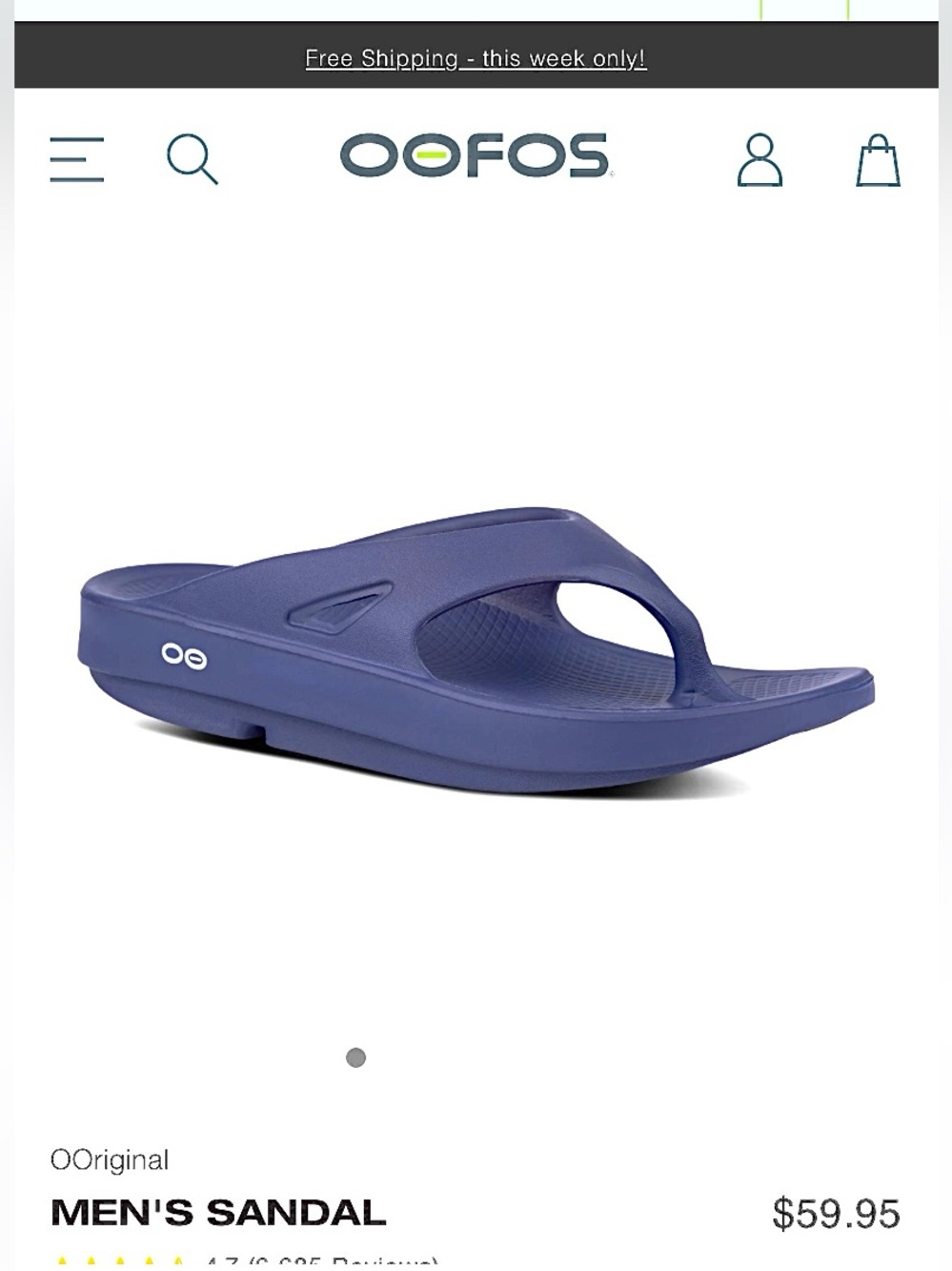 MEN OOFOS OOriginal Thong Sandal - Navy - Picture 2 of 6